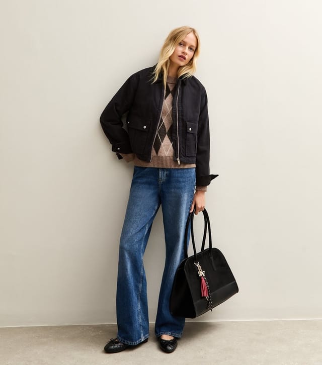 New Look Women's Black Contrast Collar Cropped Barn Jacket New Look - 3