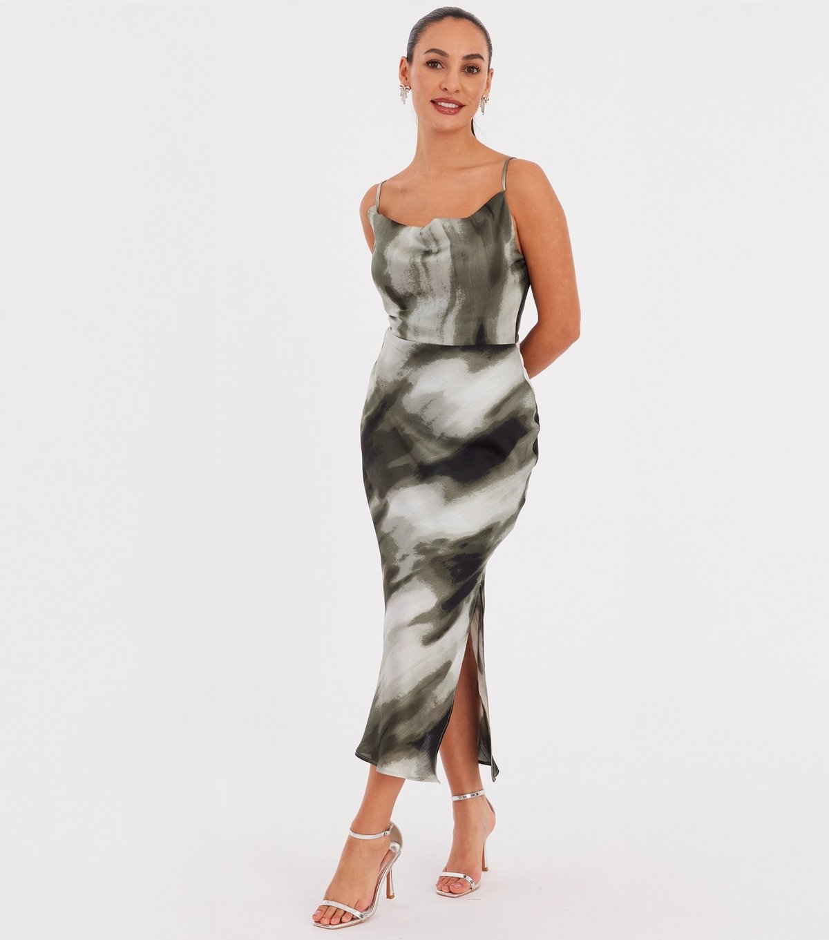 Quiz Women's Petite Khaki Marble Midaxi Dress Quiz New Look - 2