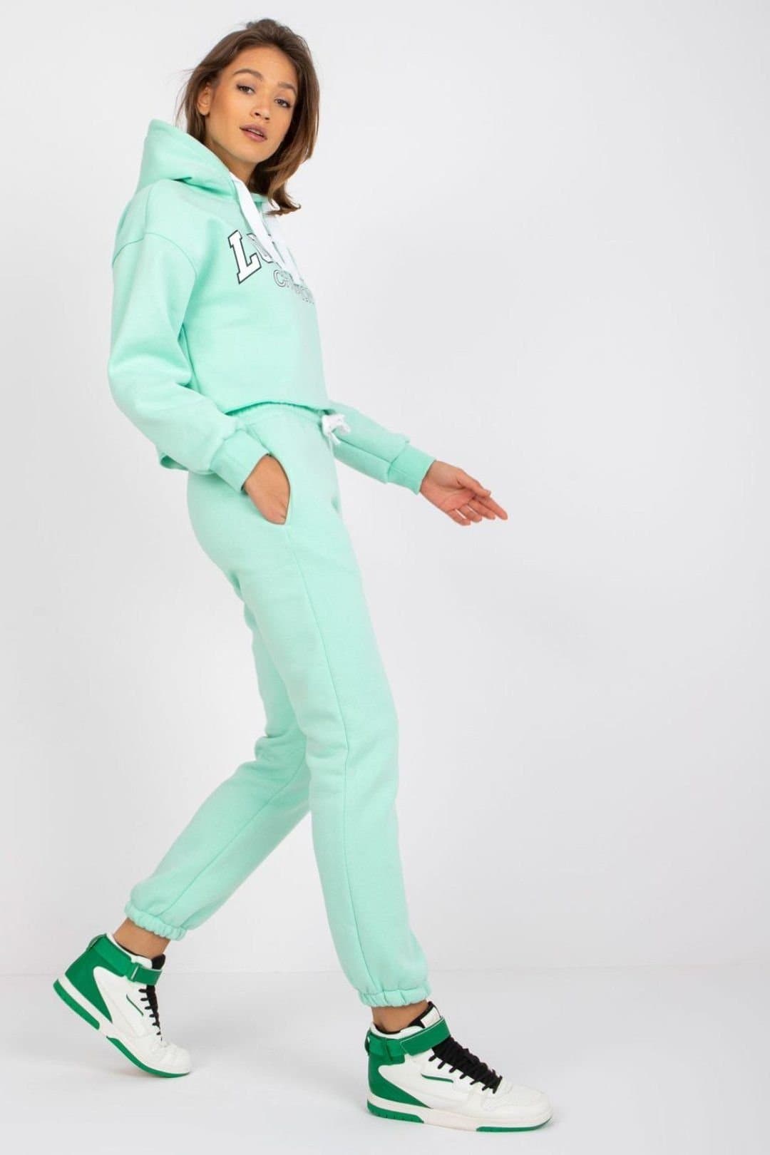 Love Lace Love Lace Women's Cotton Casual Tracksuit Set Hoodie Sweatshirt Pants in Green