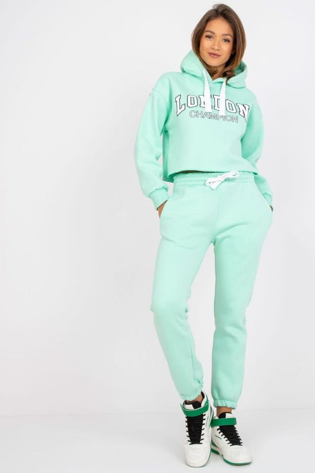 Love Lace Love Lace Women's Cotton Casual Tracksuit Set Hoodie Sweatshirt Pants in Green - 3