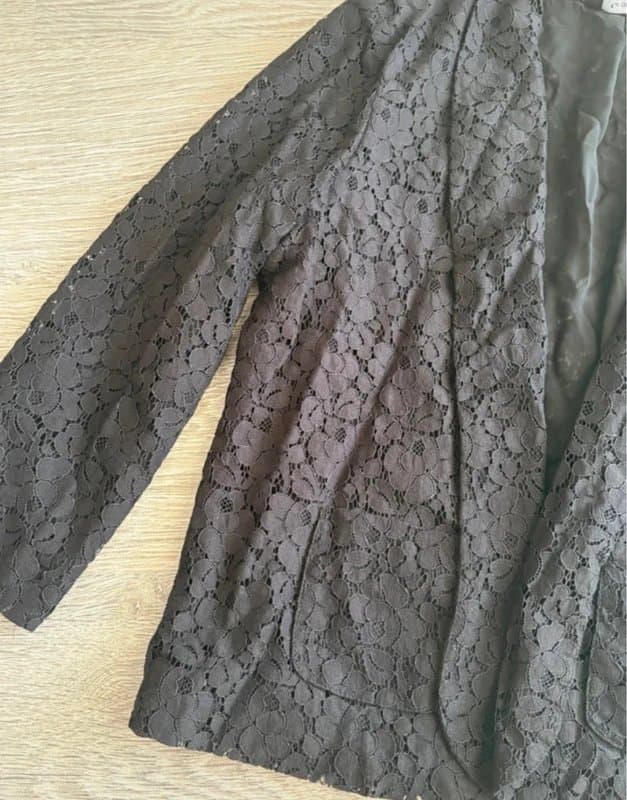 George George Black Floral Lace Blazer UK 12 Open Front Smart Jacket Office Evening Occasion