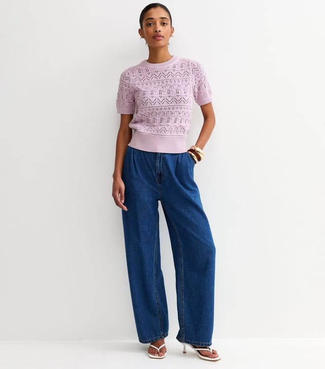 New Look Women's Lilac Cotton Rich Patterned Knit Short Sleeve Top New Look - 2