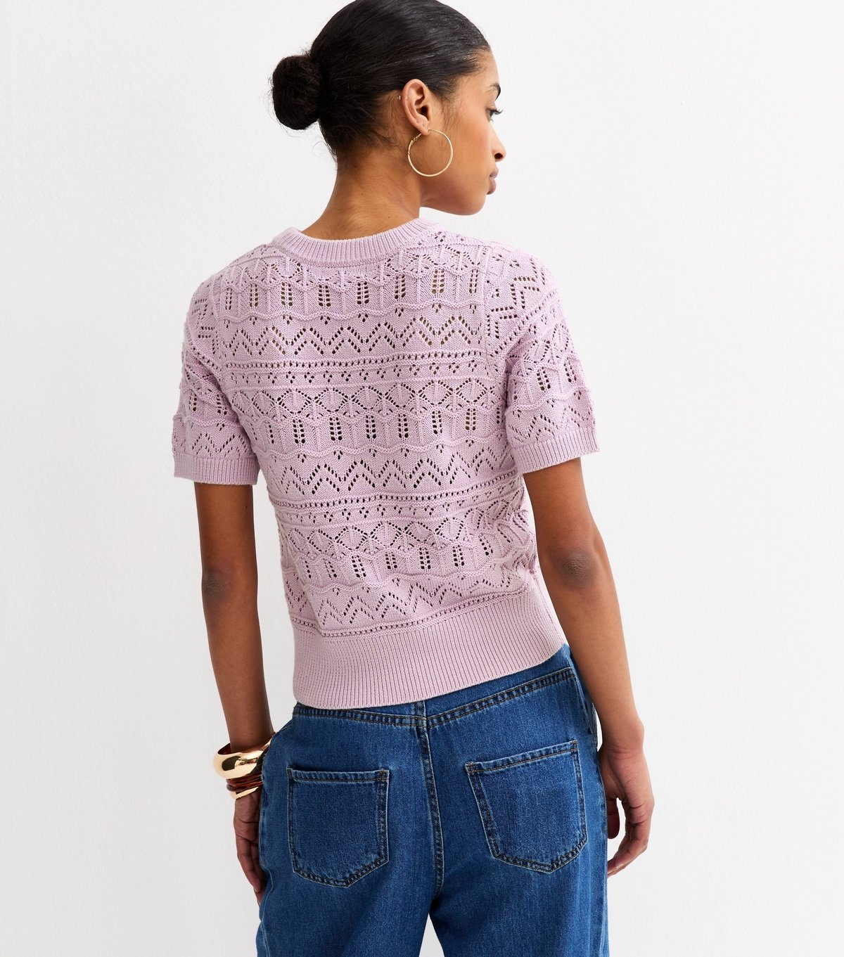 New Look Women's Lilac Cotton Rich Patterned Knit Short Sleeve Top New Look - 4