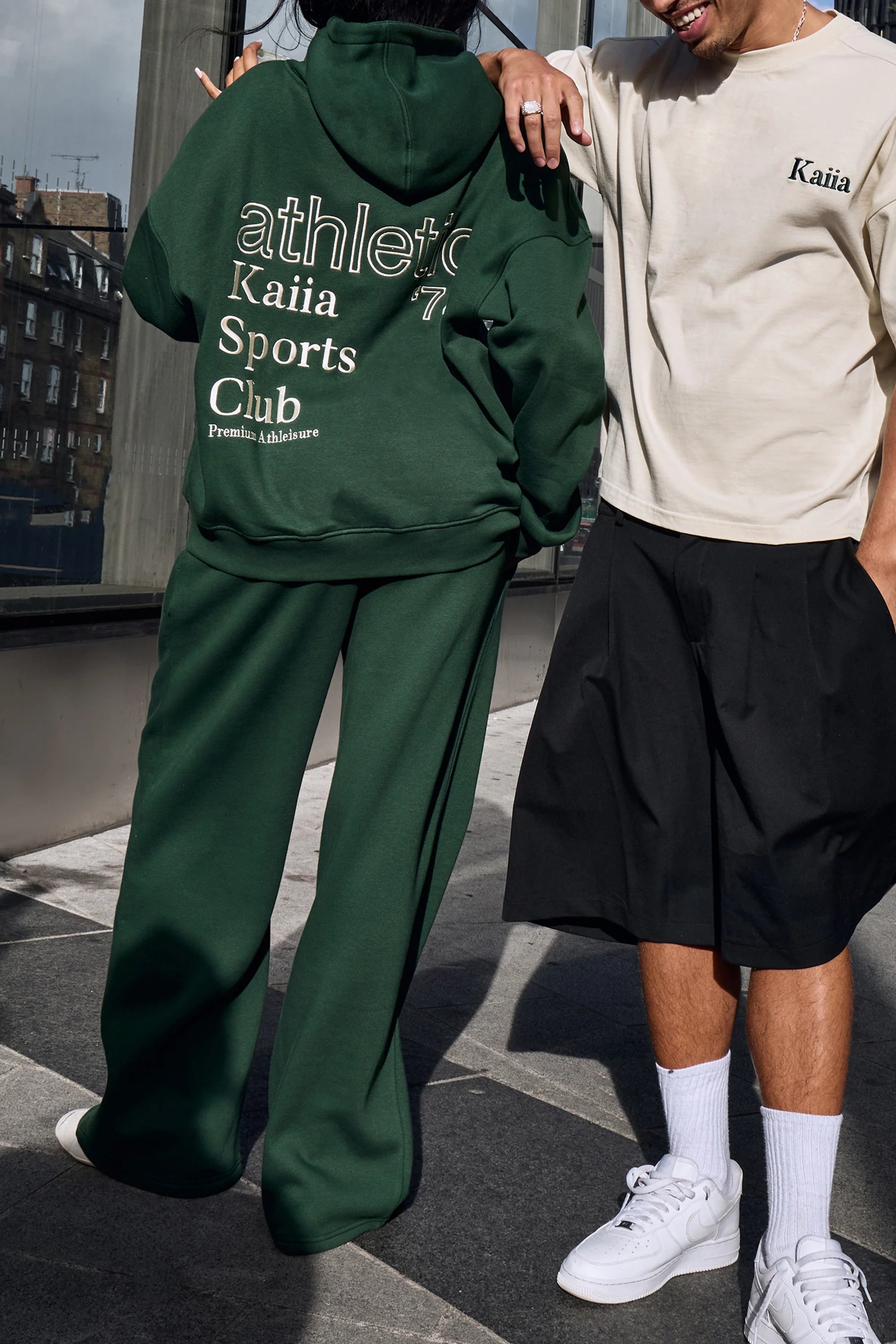 Kaiia Kaiia Slogan Wide Leg Joggers Emerald Green - 3