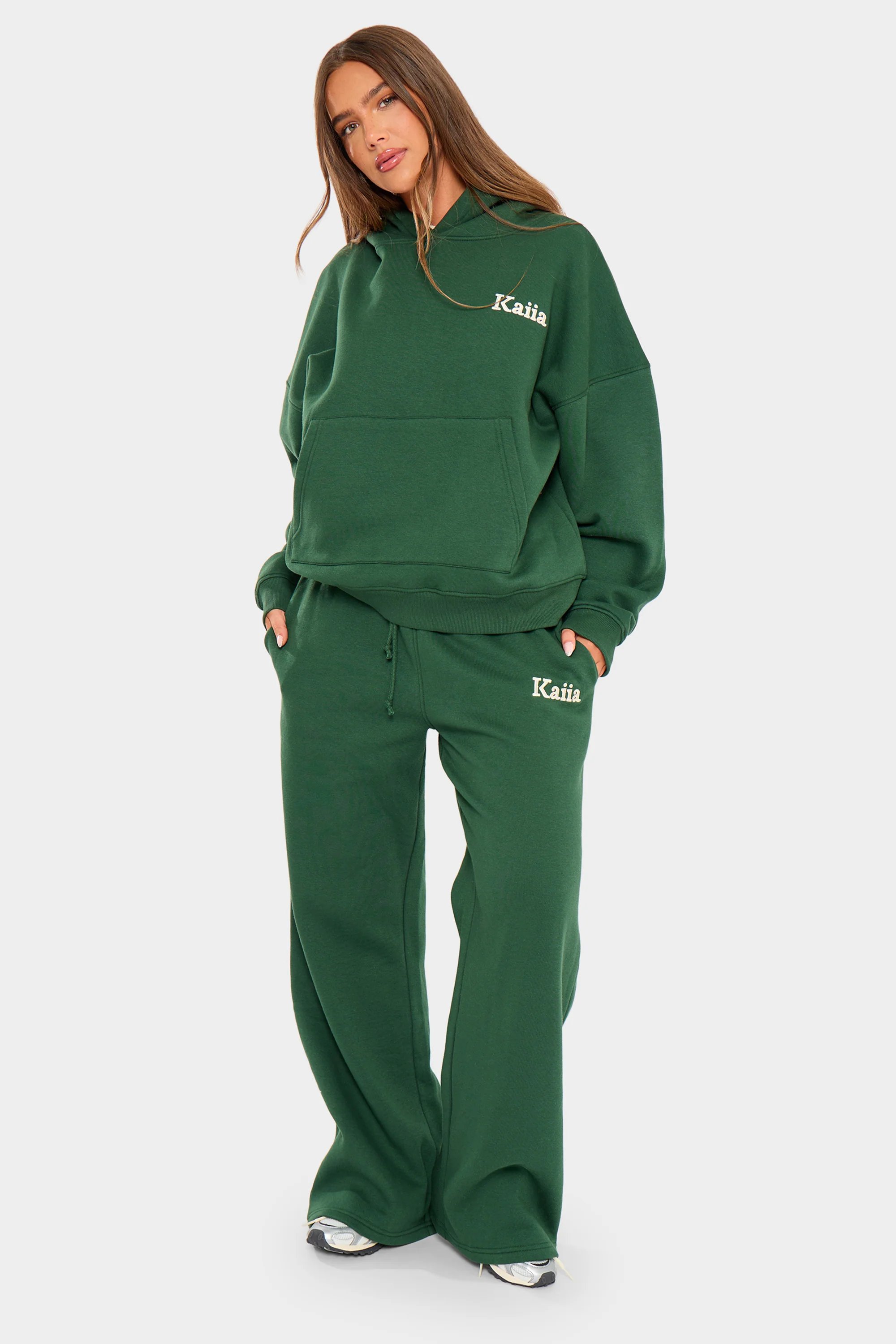 Kaiia Kaiia Slogan Wide Leg Joggers Emerald Green - 4