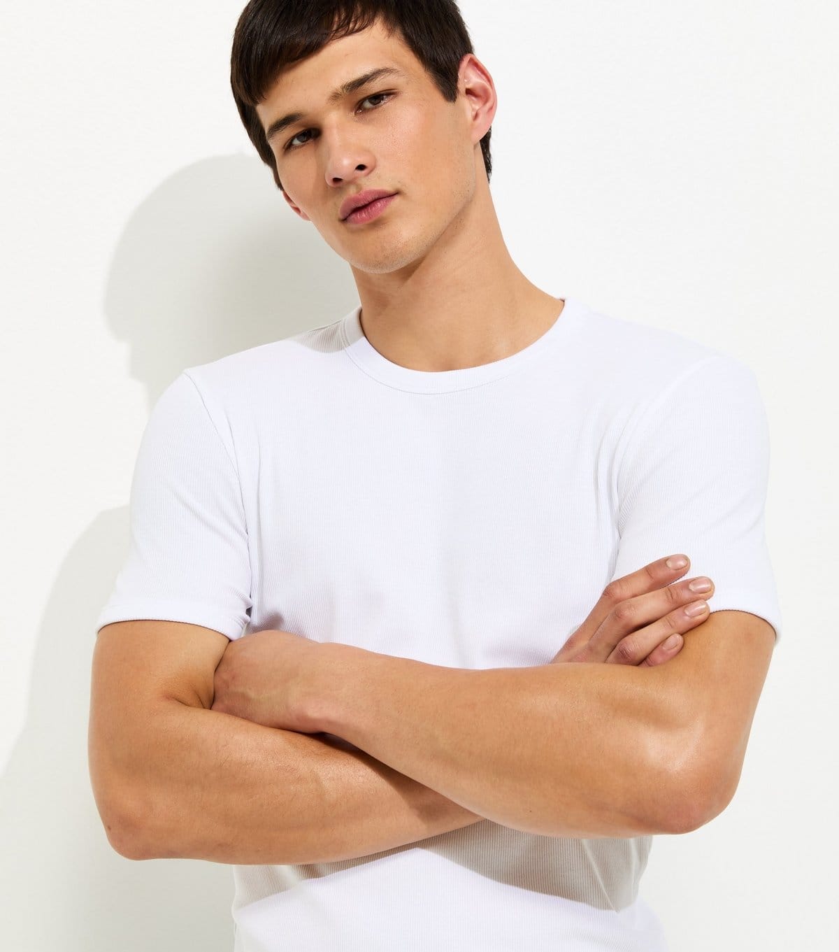 New Look Men's White Muscle Fit Ribbed Jersey T-Shirt