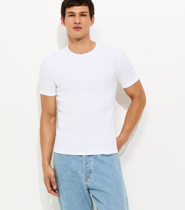 New Look Men's White Muscle Fit Ribbed Jersey T-Shirt New Look - 2