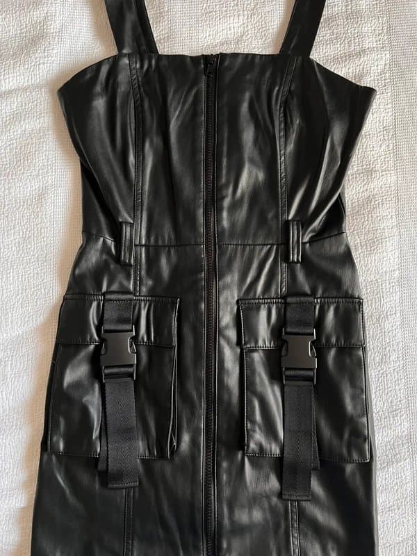 Bershka Bershka black faux leather utility dress