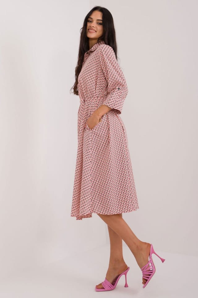 Love Lace Love Lace Women's Midi Shirt Dress with Tie Belt in Pink - 2