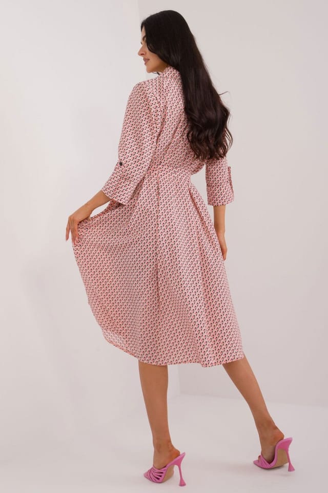 Love Lace Love Lace Women's Midi Shirt Dress with Tie Belt in Pink - 3
