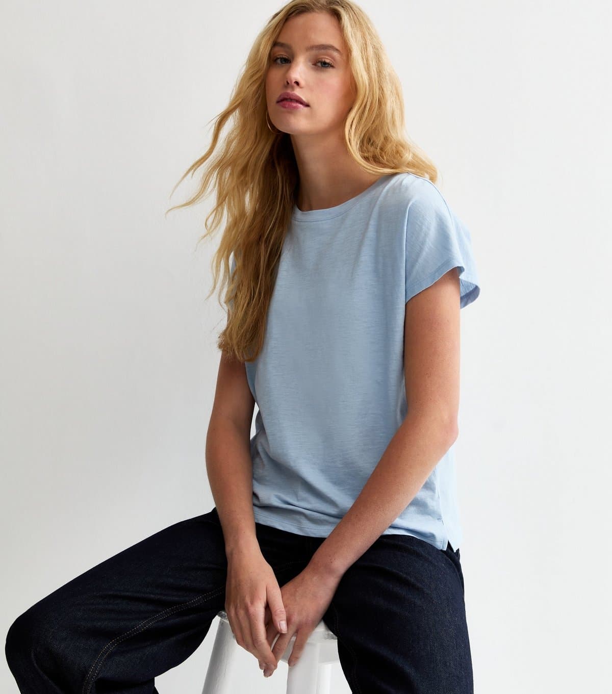 New Look Women's Light Blue Grown On Sleeve T-Shirt New Look