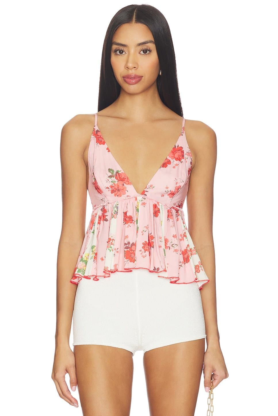 revolve Revolve Pink Floral Peplum Top by Free People