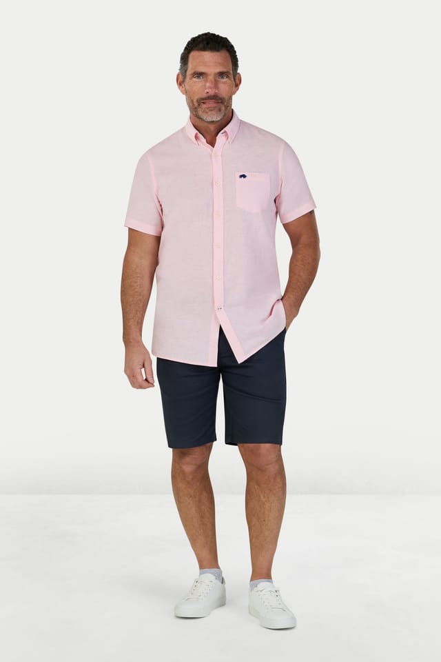 raging bull Raging Bull Men's Short Sleeve Classic Linen Shirt in Pink - 2