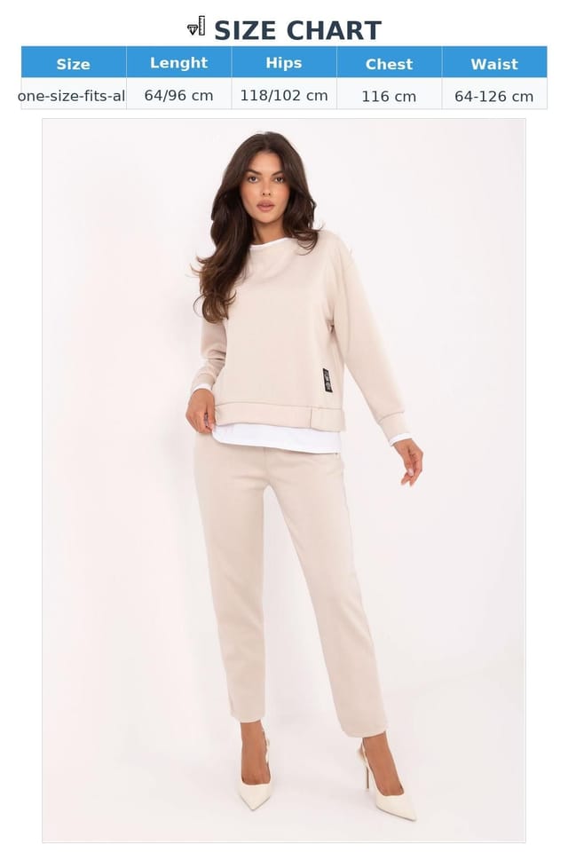 Love Lace Love Lace Women's Soft Viscose Elastane Casual Set Sweatshirt Pants in Beige - 3