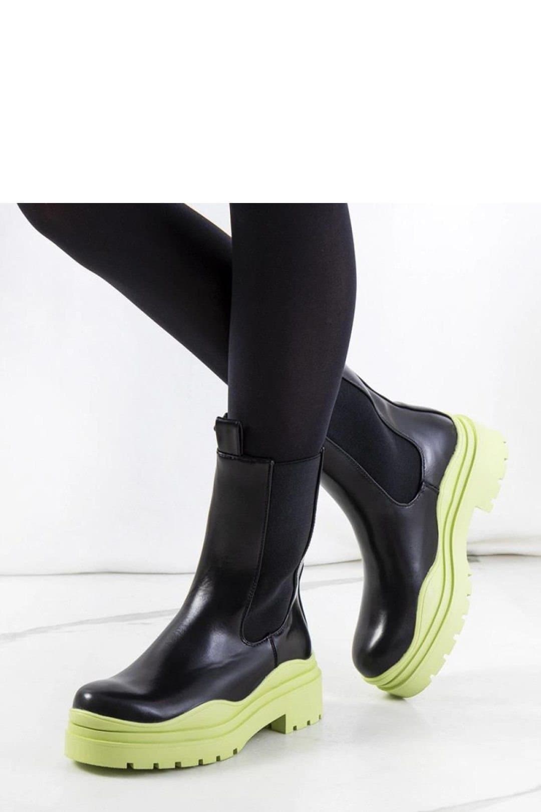 Love Lace Love Lace Black Ankle Boots with Wavy Green Sole