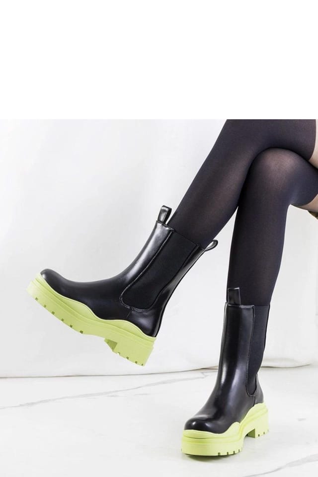 Love Lace Love Lace Women's Nester Slip On Ankle Boots with Wavy Green Sole Autumn Winter in Black - 2