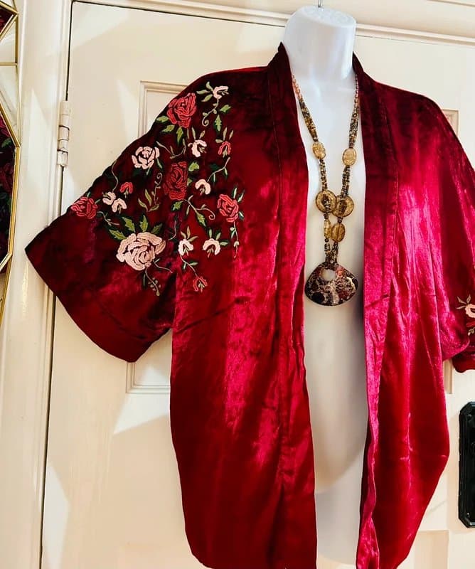 EAST embroidered velvet kimono bolero jacket special occasion wedding festival bohemian hippie S/M
