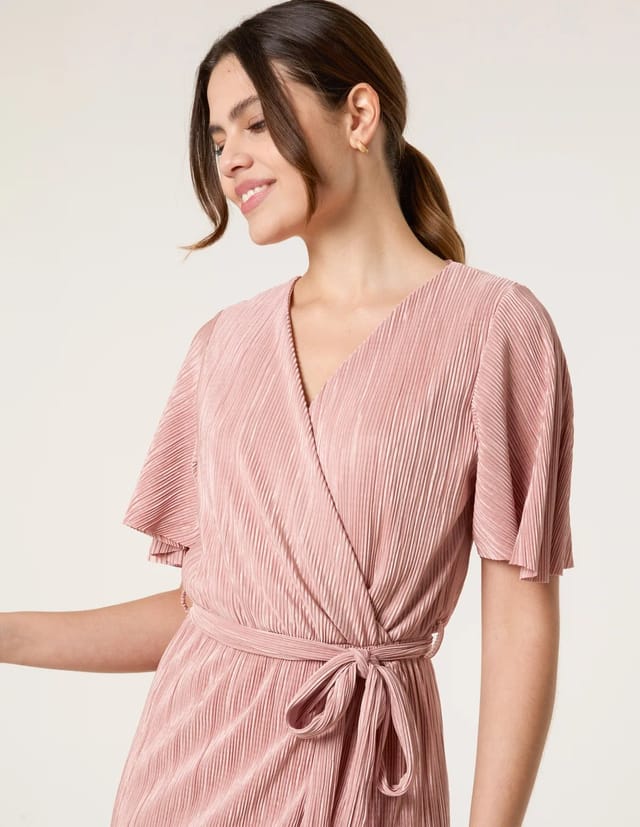 Blue Vanilla Plisse Wrap Over Midi Dress - 2