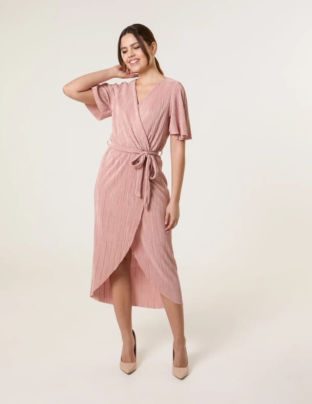 Blue Vanilla Plisse Wrap Over Midi Dress - 3