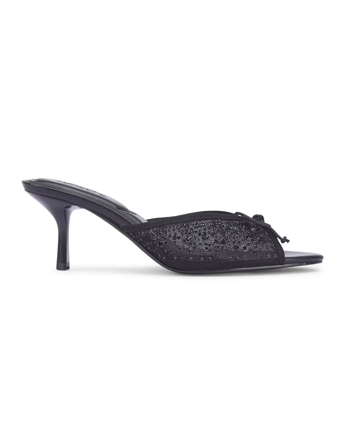 ASOS SEQWL Mesh bow heeled mule sandals with embellished rhinestone in black - 1