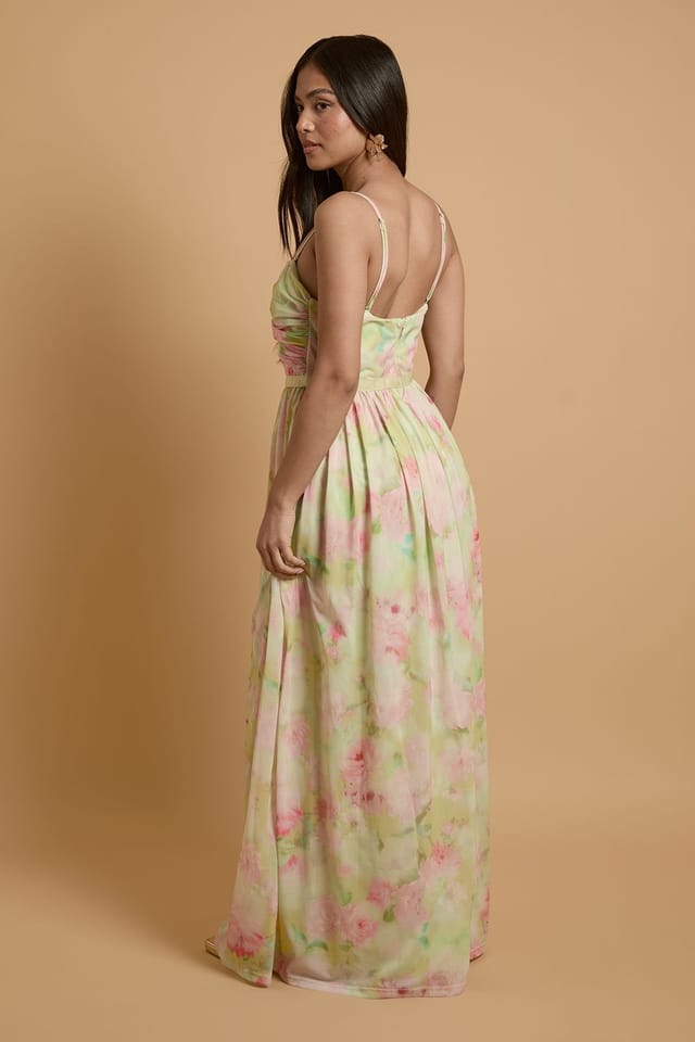 Oasis Oasis Women's Petite Wildflower Mesh Bandeau Maxi Dress in Lime - 3