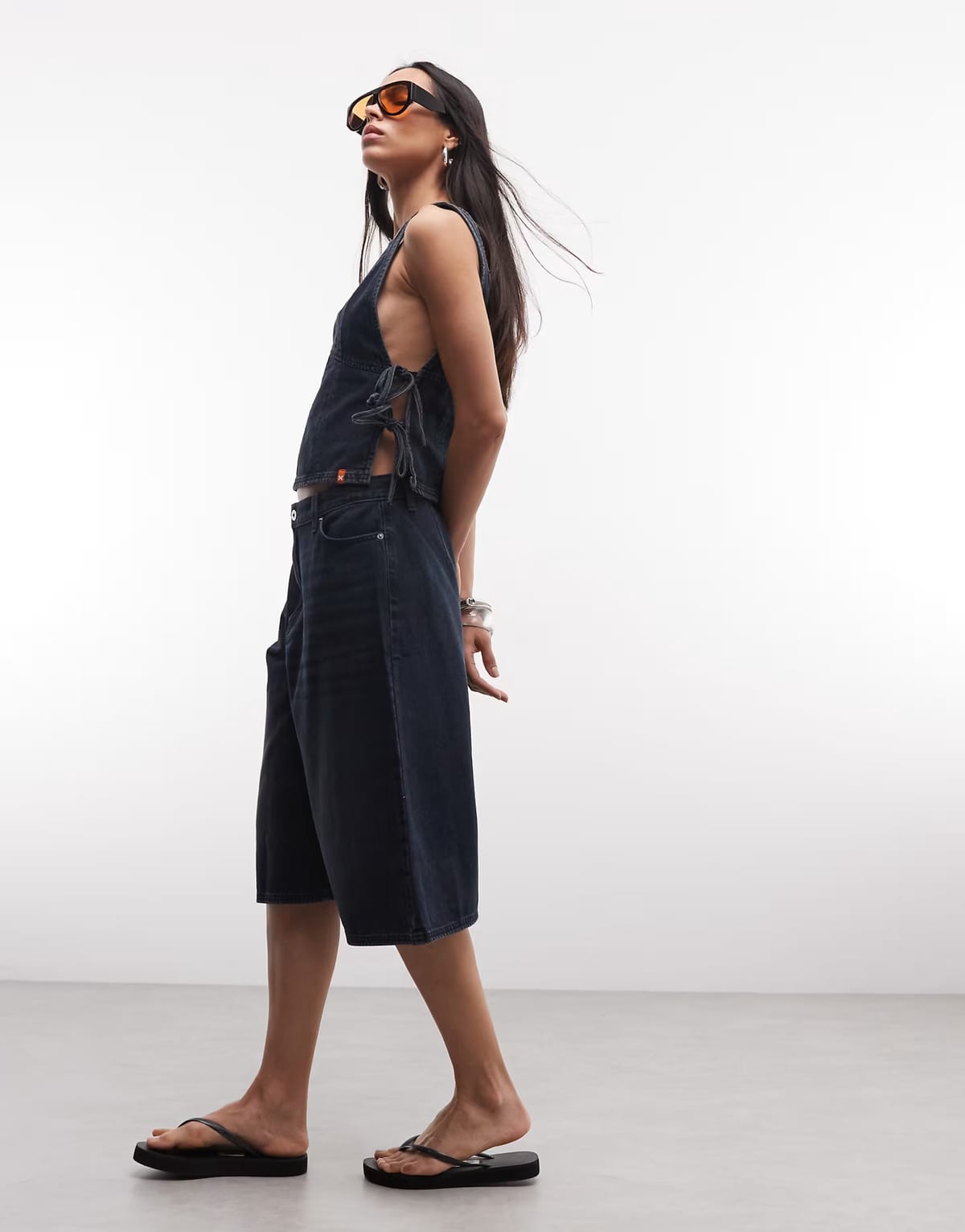 ASOS COLLUSION denim baggy culotte co-ord in grunge blue dark wash - 1