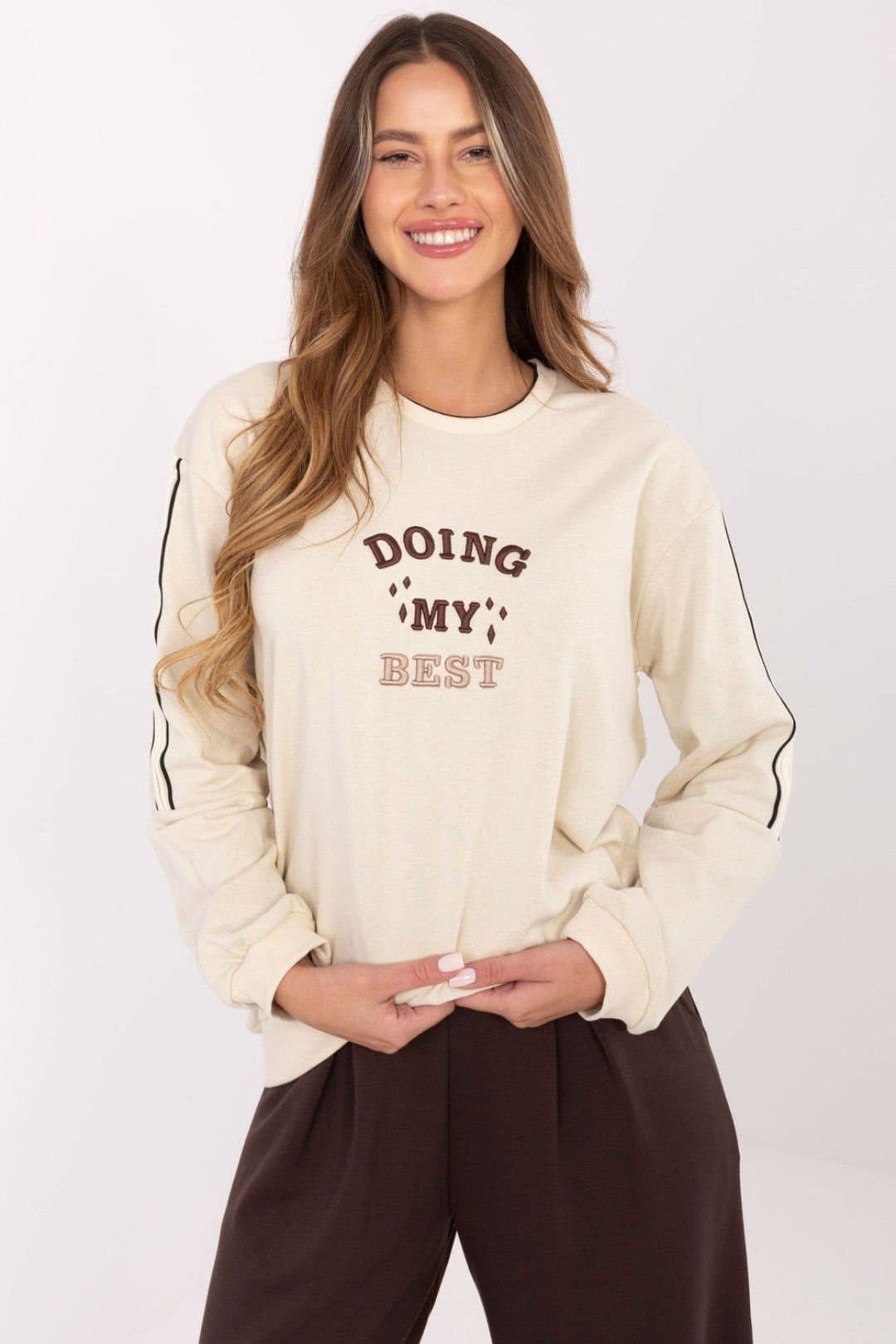 Love Lace Love Lace Women's Embroidered Oversize Cotton Blend Sweatshirt in Beige
