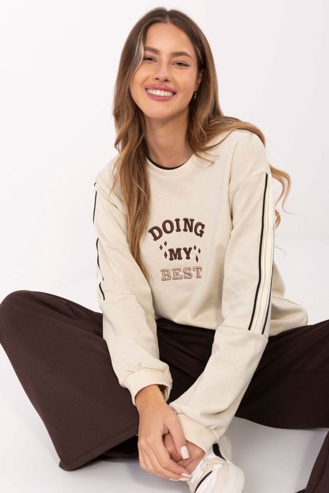 Love Lace Love Lace Women's Embroidered Oversize Cotton Blend Sweatshirt in Beige - 2