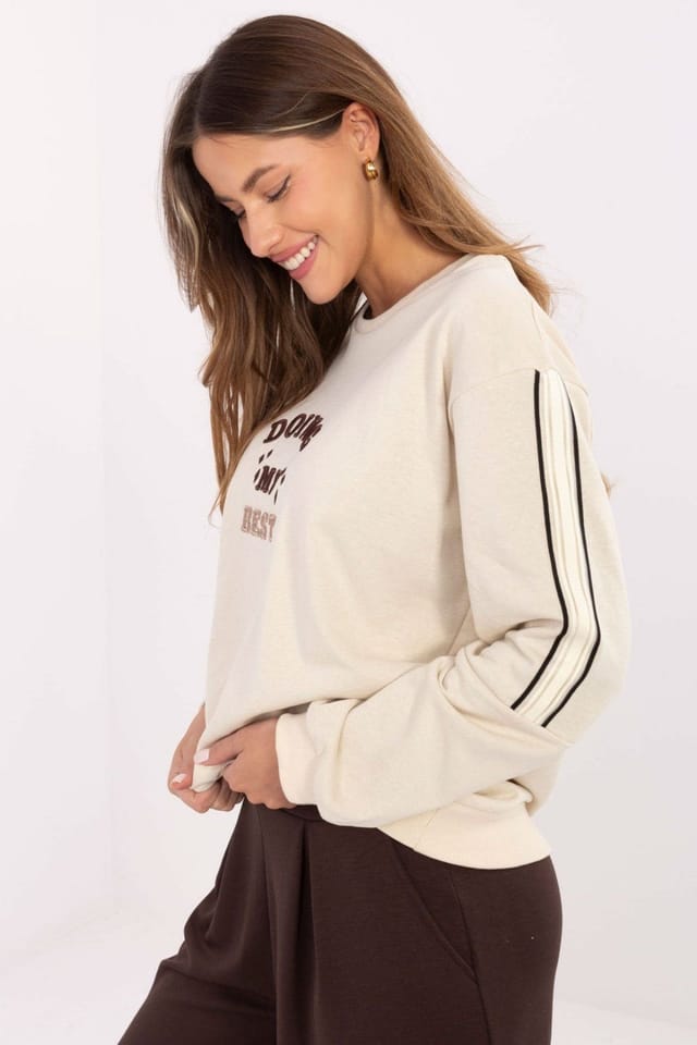 Love Lace Love Lace Women's Embroidered Oversize Cotton Blend Sweatshirt in Beige - 3