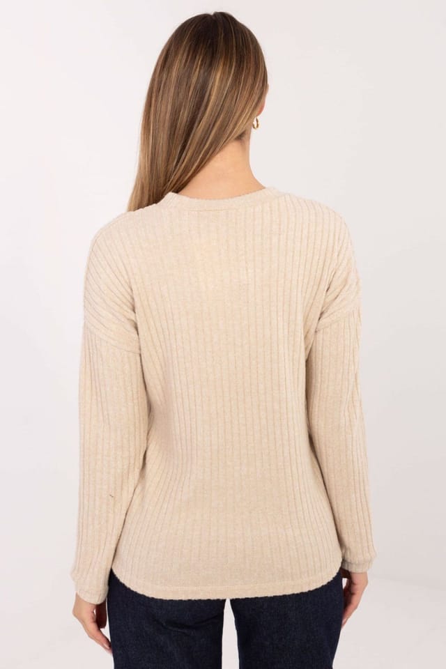 Love Lace Love Lace Women's Cotton Elastane Ribbed Sweater with Patch in Beige - 3