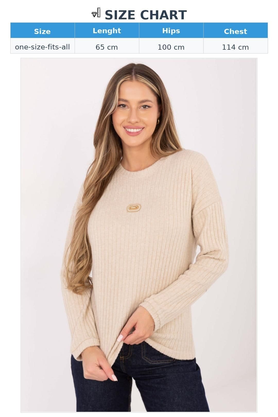 Love Lace Love Lace Women's Cotton Elastane Ribbed Sweater with Patch in Beige - 4