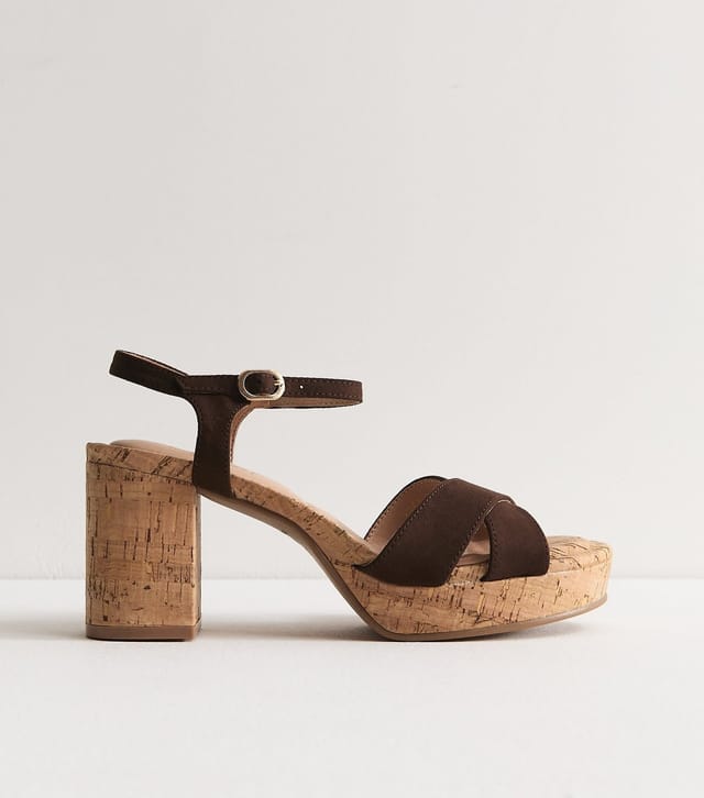 New Look Women's Brown Faux Suede Cork Platform Sandals Vegan New Look - 2