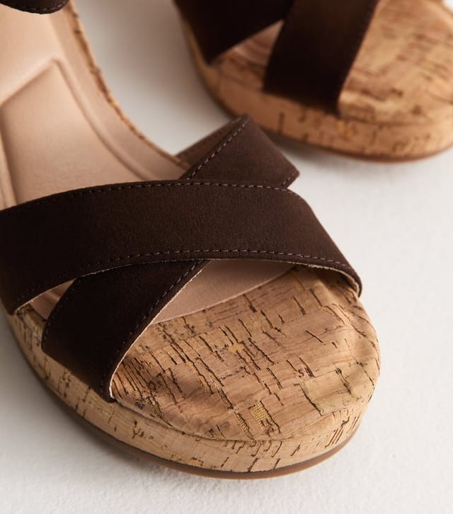New Look Women's Brown Faux Suede Cork Platform Sandals Vegan New Look - 3