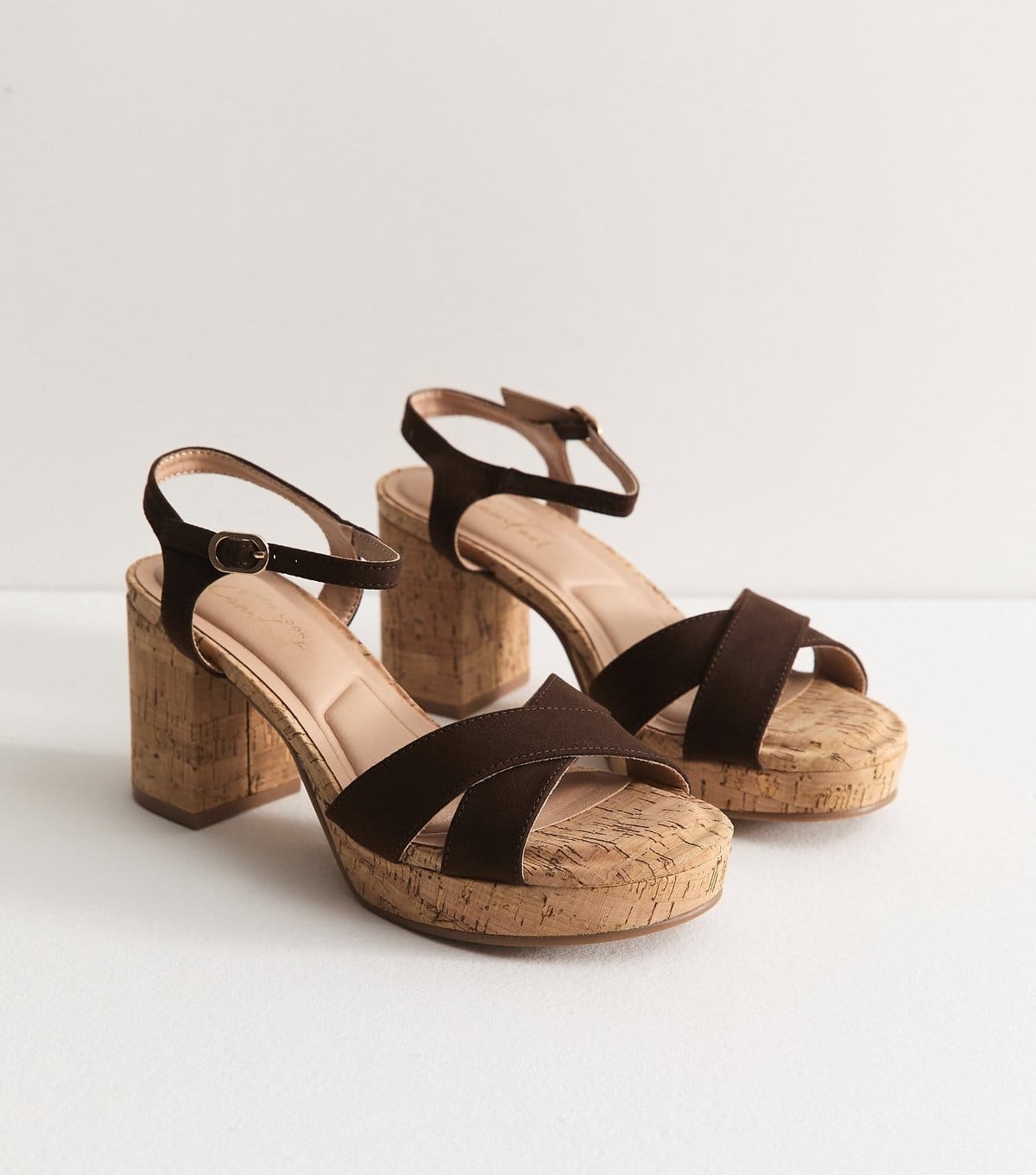 New Look Women's Brown Faux Suede Cork Platform Sandals Vegan New Look - 4