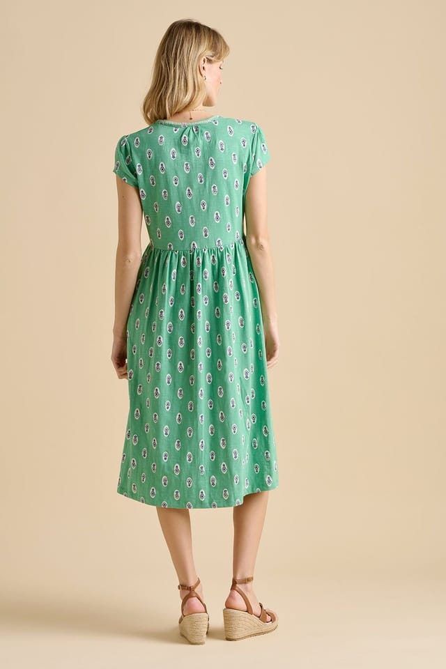 Brakeburn Brakeburn Women's Woodblock Floral Knee Length Dress in Green - 3