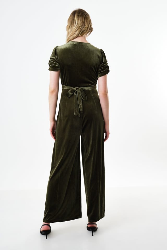 Louche Louche Women's Lyes Velvet Short Sleeved Jumpsuit - Sage in Green - 2