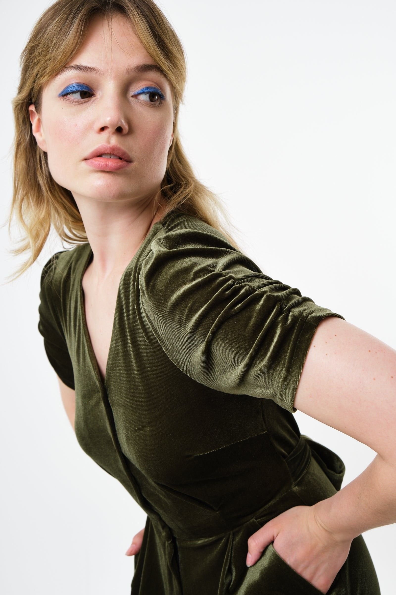 Louche Louche Women's Lyes Velvet Short Sleeved Jumpsuit - Sage in Green - 3