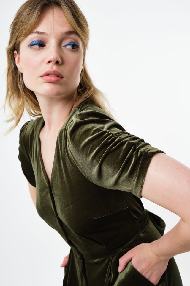 Louche Louche Women's Lyes Velvet Short Sleeved Jumpsuit - Sage in Green - 3