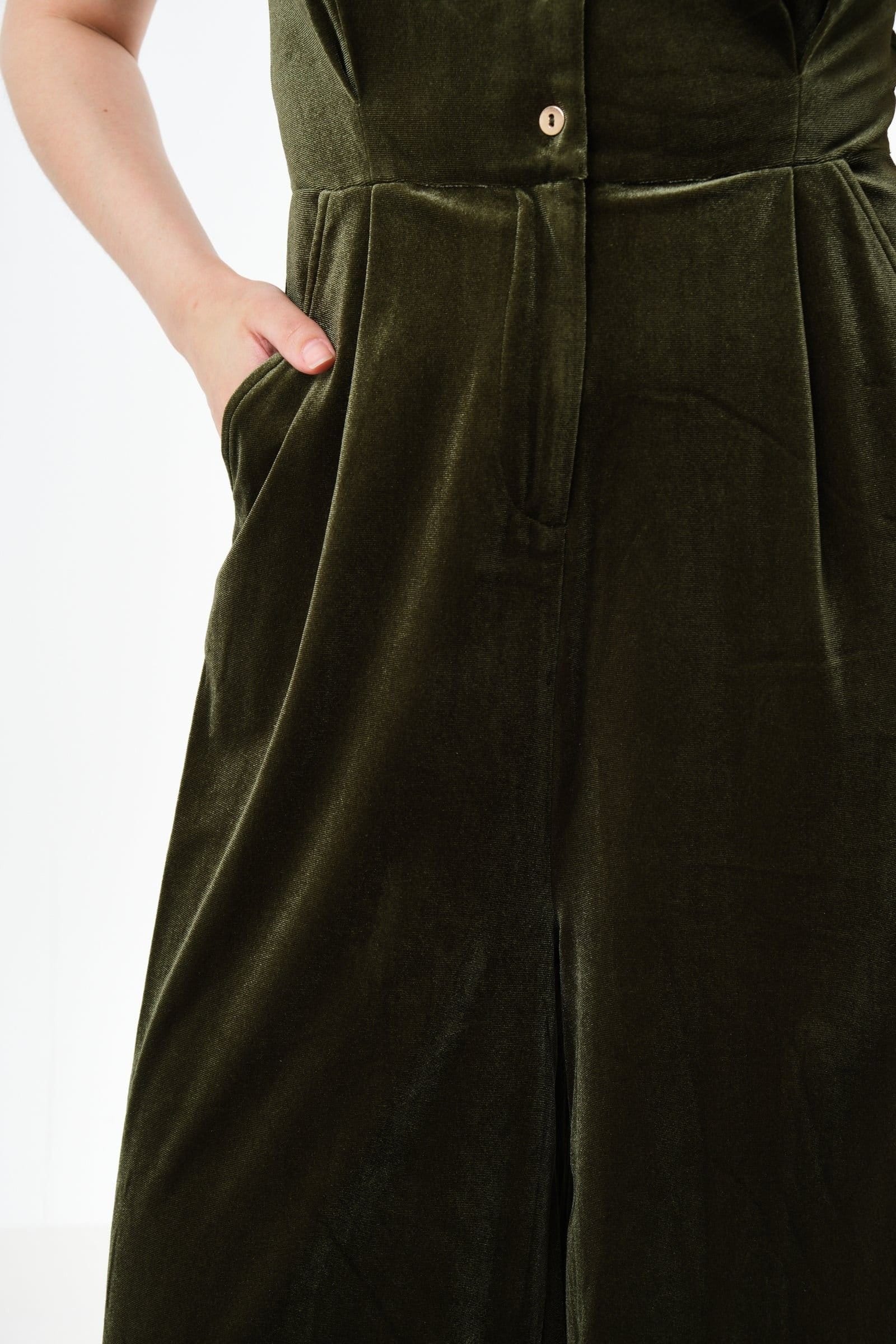 Louche Louche Women's Lyes Velvet Short Sleeved Jumpsuit - Sage in Green - 4