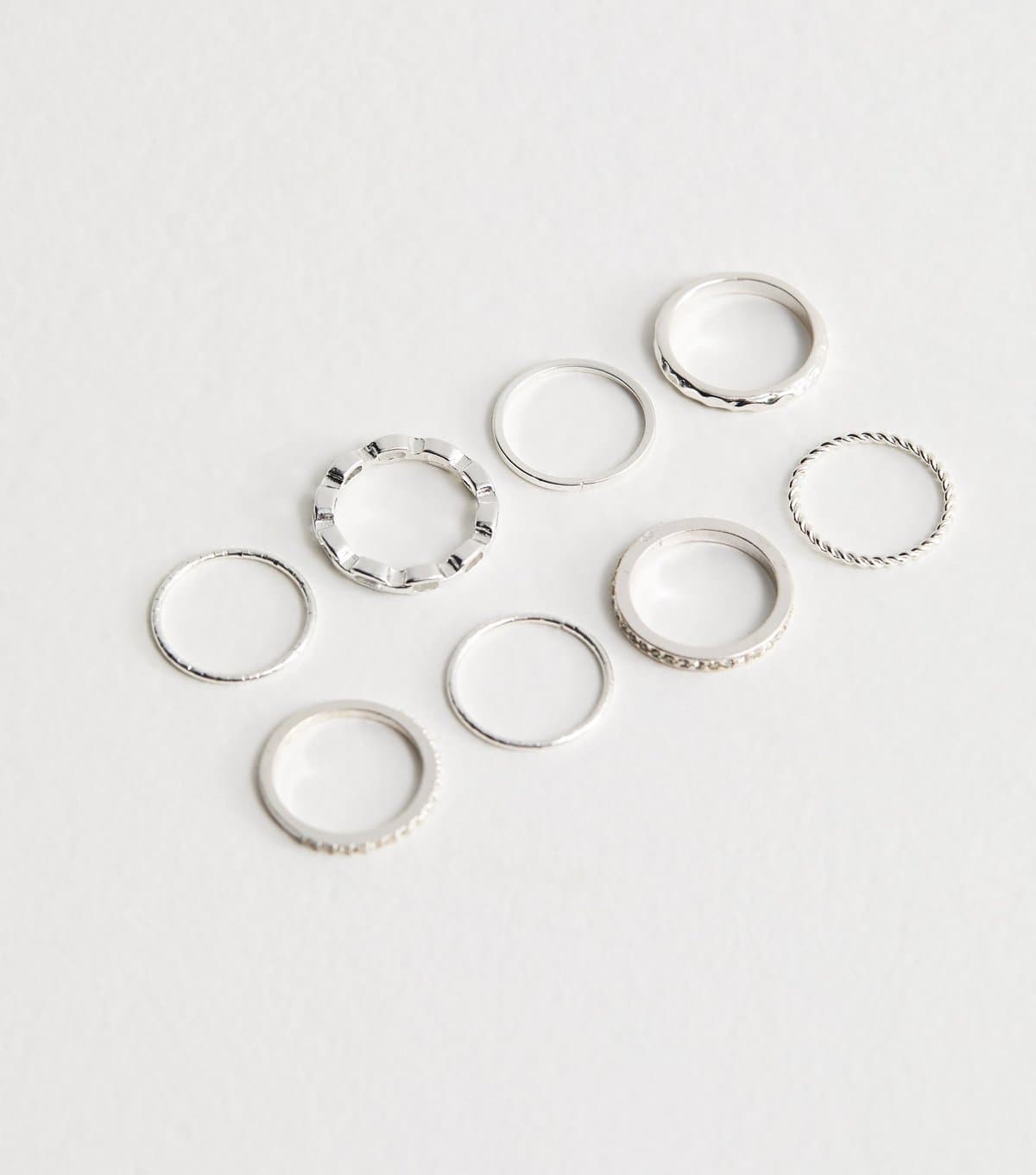 New Look Pack of 8 Silver Tone Diamante Embellished Rings New Look