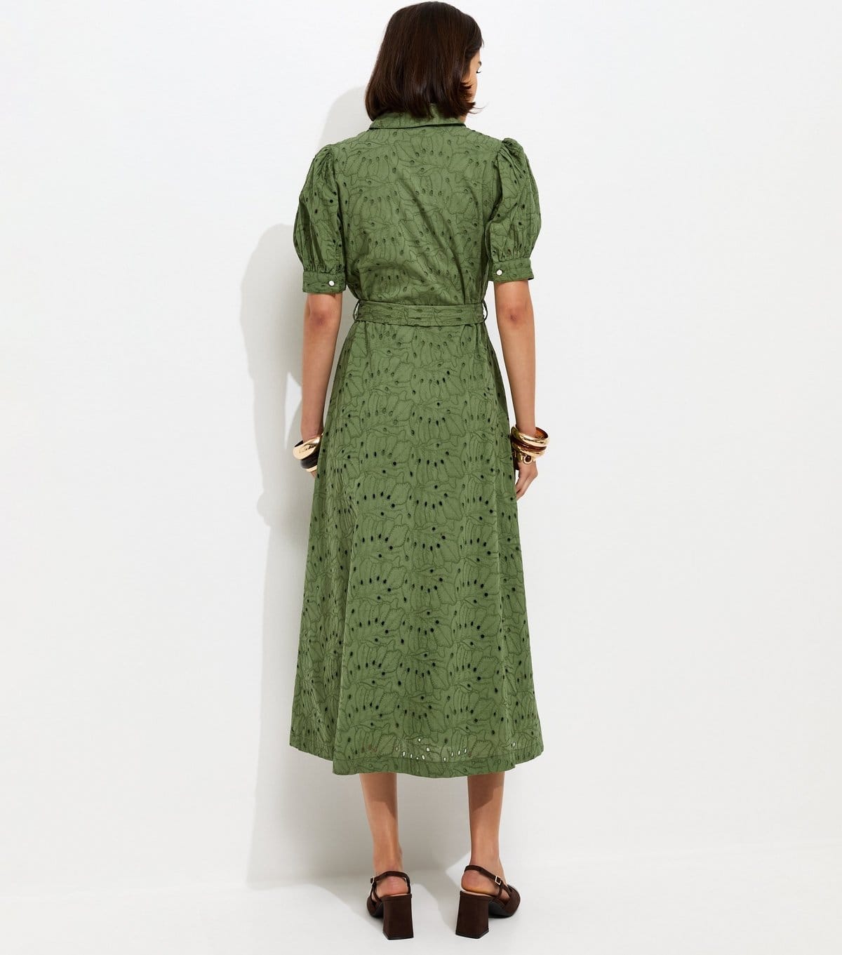 New Look Women's Khaki Broderie Shirt Midi Dress New Look - 4