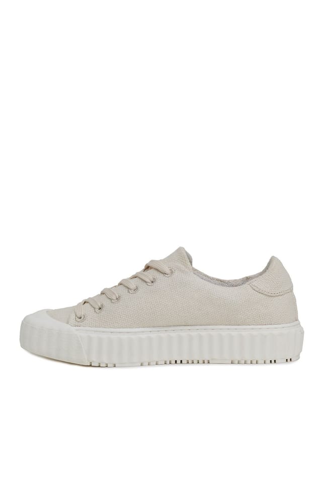 Celtic & Co Celtic & Co Women's Lace Up Recyc Canvas Low Top Sneakers in Cream - 3