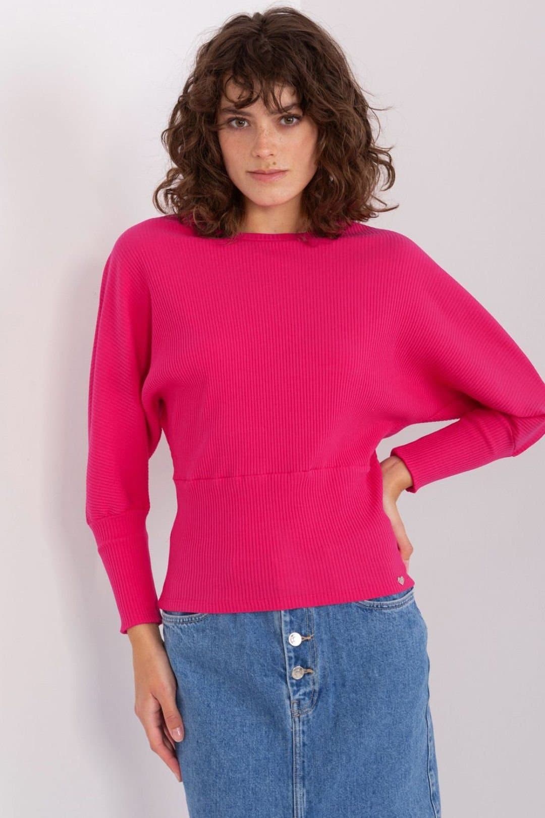 Love Lace Love Lace Women's Batwing Cut Cotton Blouse with Ribbed Cuffs in Pink