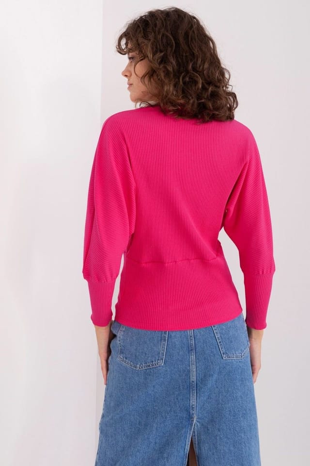 Love Lace Love Lace Women's Batwing Cut Cotton Blouse with Ribbed Cuffs in Pink - 3