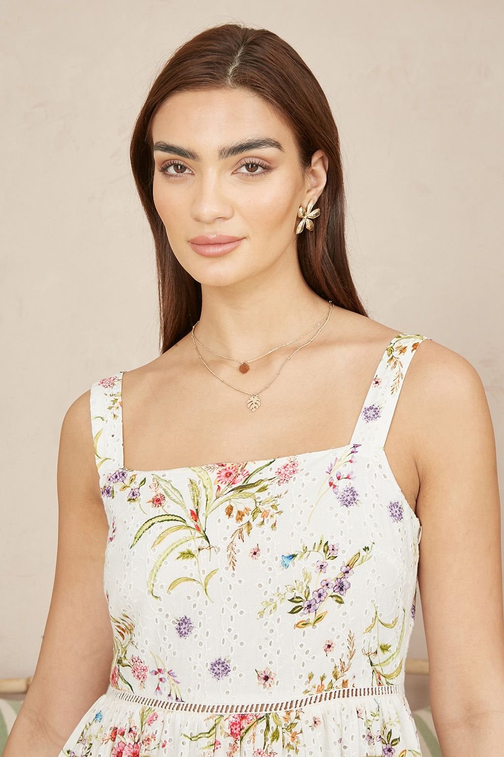 Yumi Yumi Women's White Floral Broderie Anglaise Midi Sun Dress in Ivory - 3