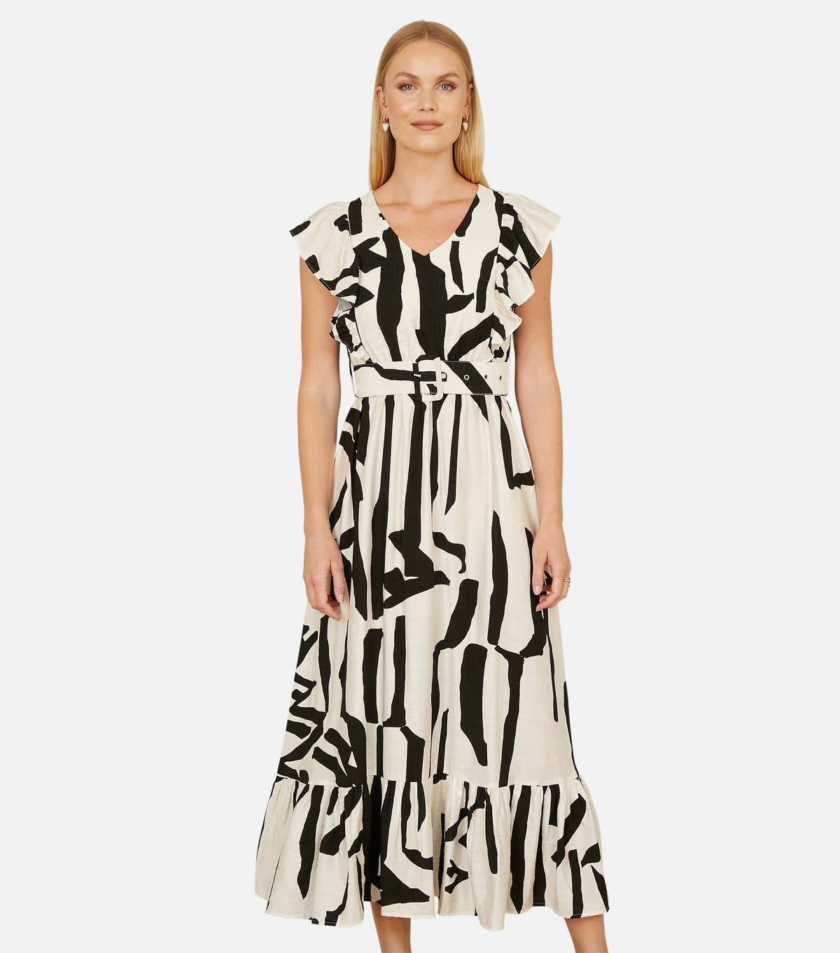 Yumi Women's Black Abstract Print Midi Dress Yumi New Look