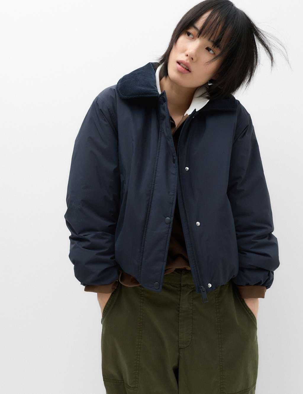 Marks & Spencer M&S Thermowarmth™ Cord Collar Short Padded Jacket Midnight Navy