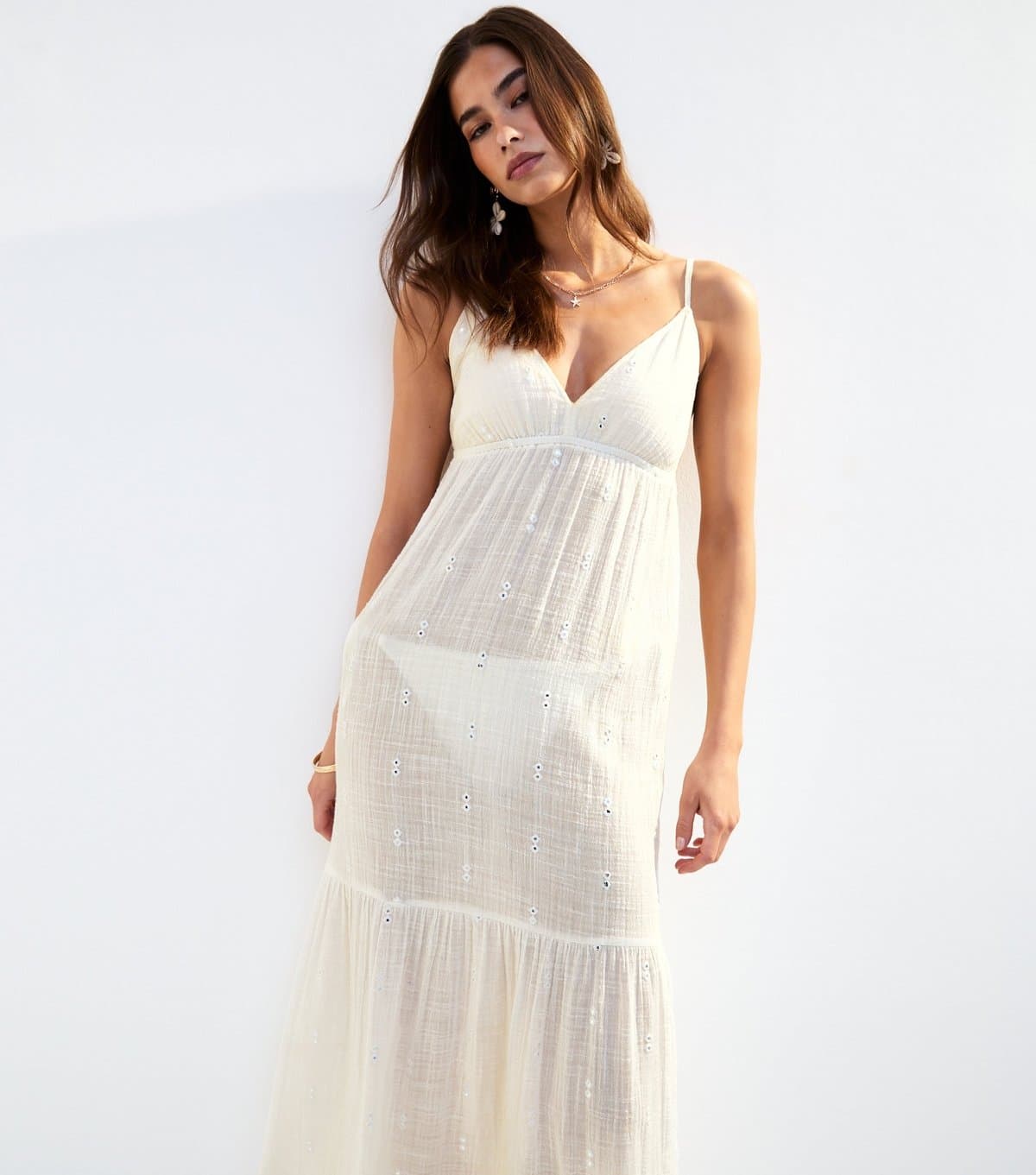 New Look Women's Cream Mirror Detail Beach Maxi Dress New Look