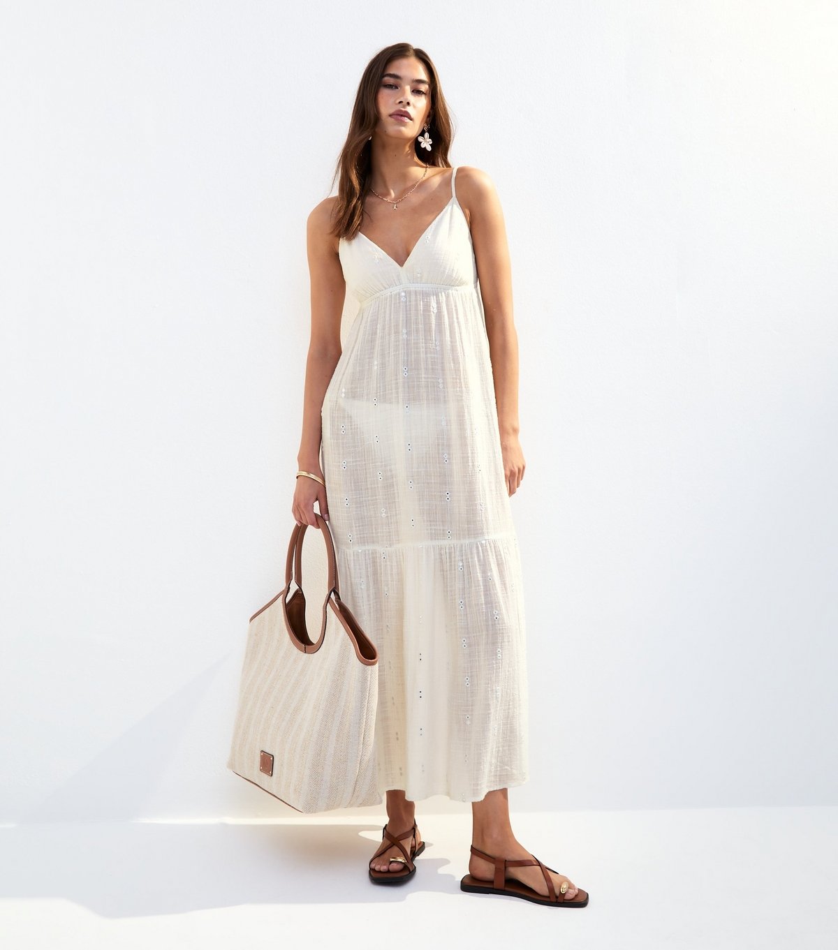 New Look Women's Cream Mirror Detail Beach Maxi Dress New Look - 3