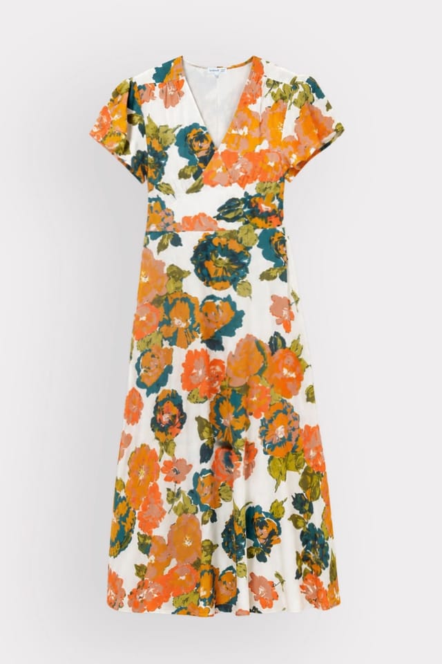 Kettlewell Kettlewell Women's Floral Print Tie Back Midi Dress in Tangerine - 2